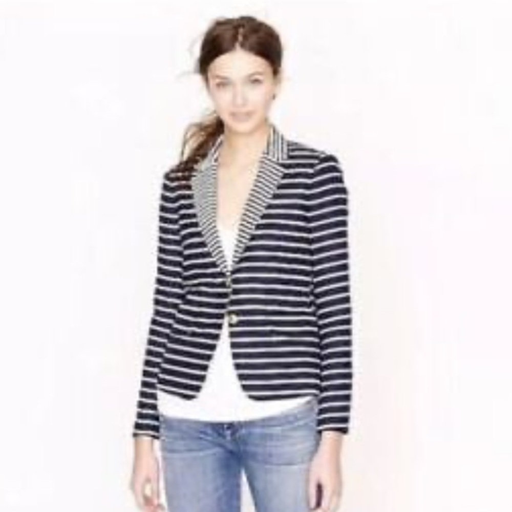 J. Crew Navy & White Striped Single-Button Blazer